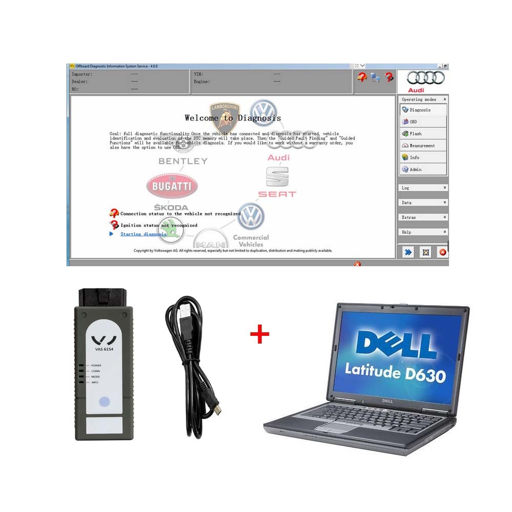 VAS 6154 VAG Diagnostic Tool with ODIS V24.3 and Engineering V18.2 Software Replace VAS 5054 with Dell D630 Laptop 512G SSD Ready to Use